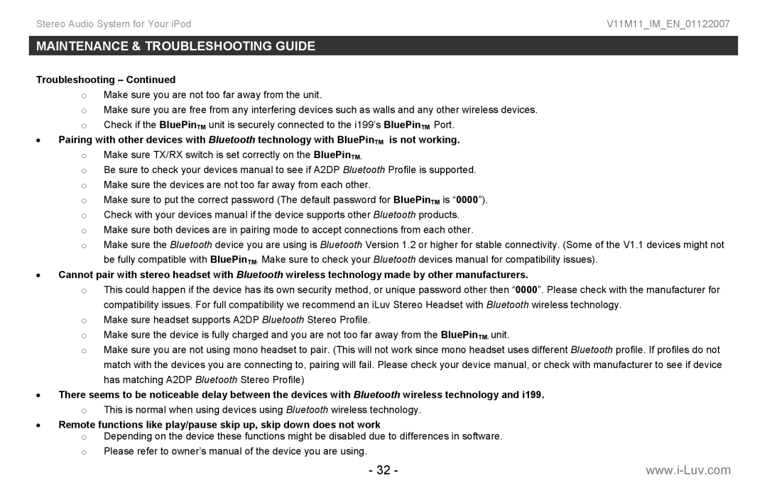 Iluv i199 instruction manual Troubleshooting 