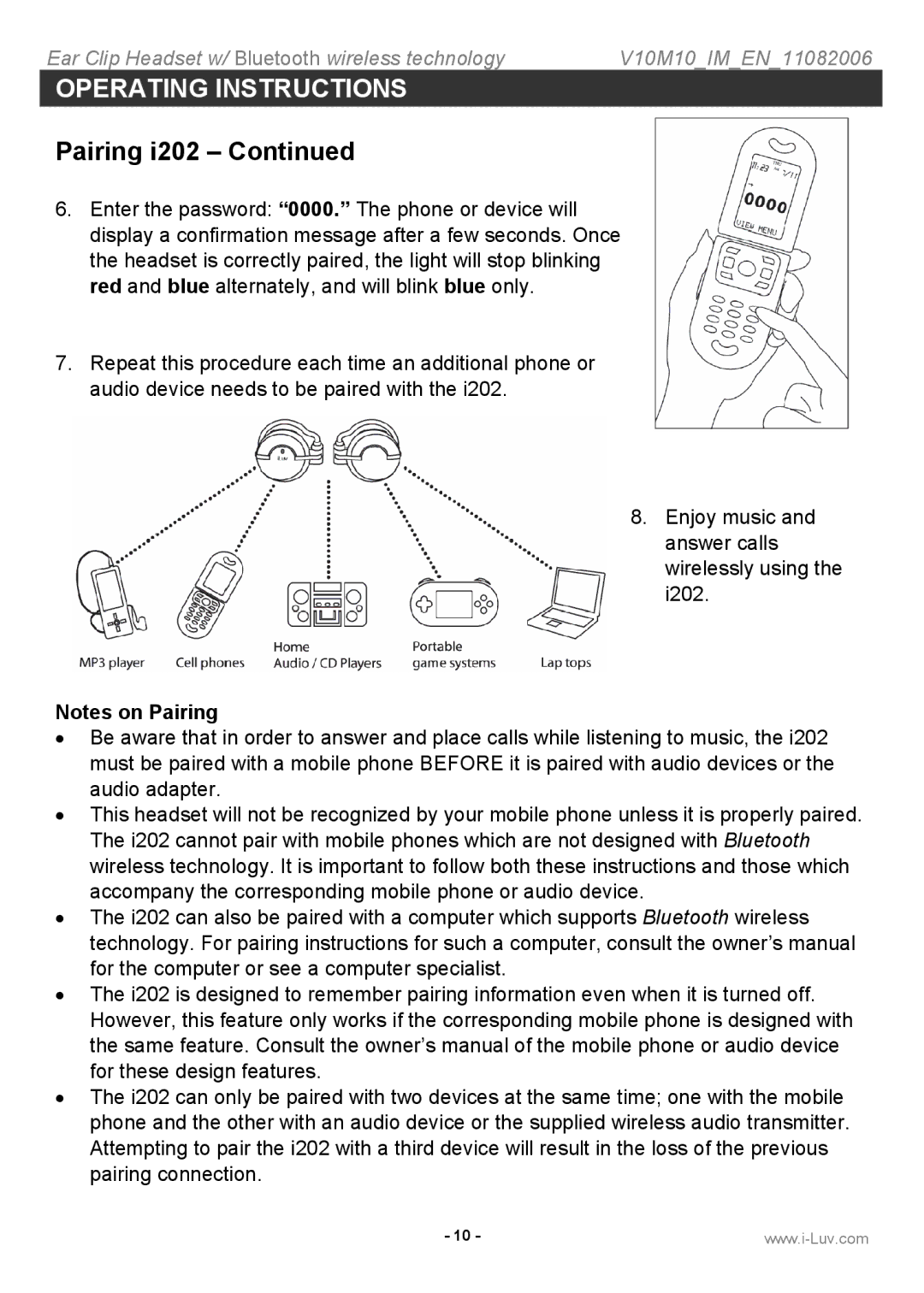 Iluv i202 instruction manual Pairing 