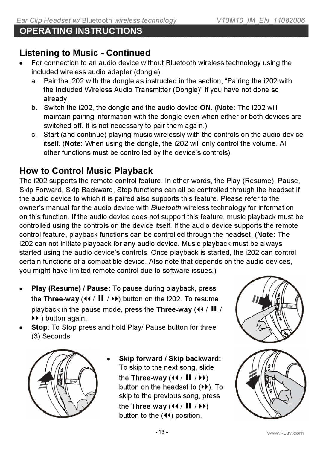 Iluv i202 instruction manual How to Control Music Playback 