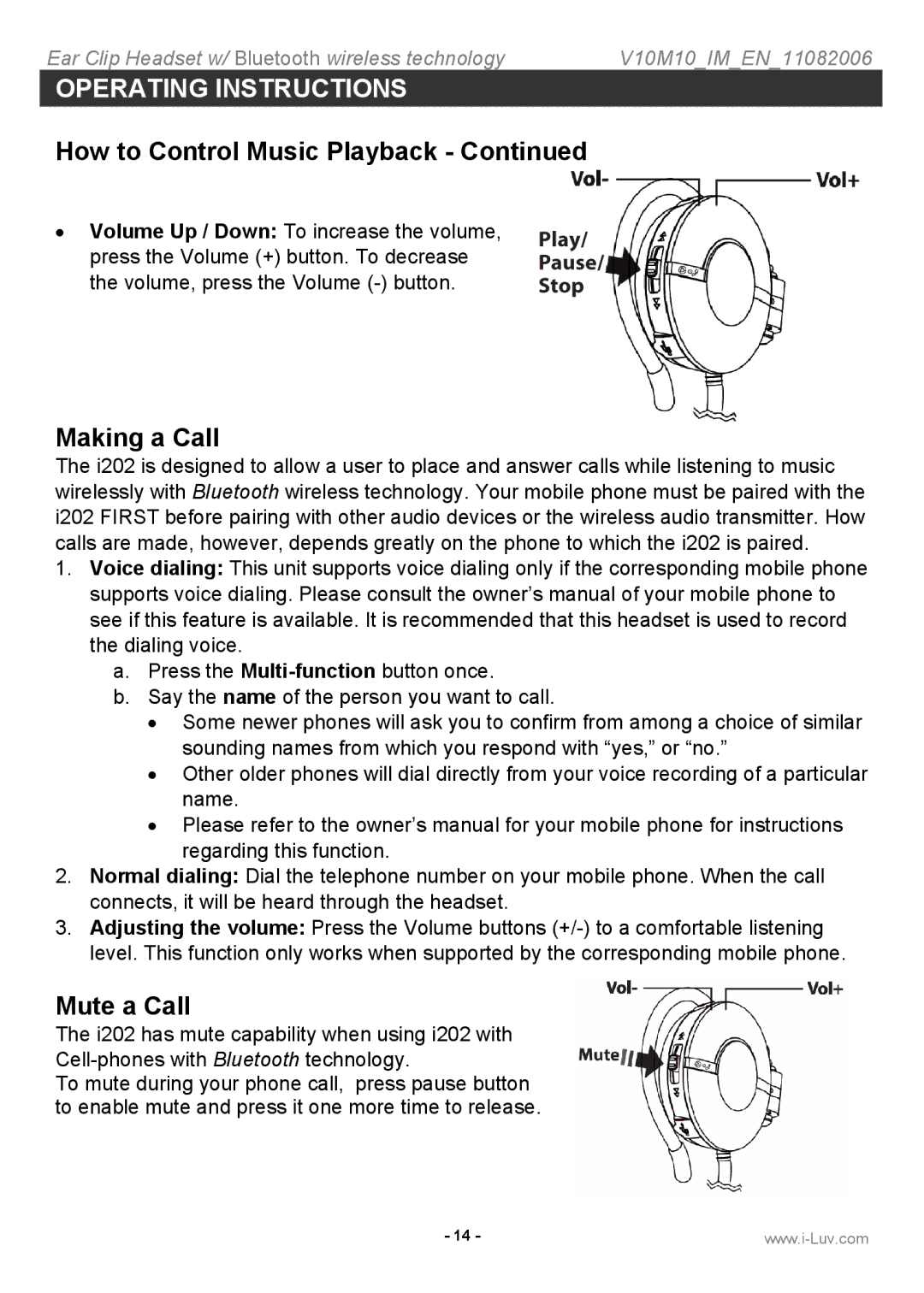 Iluv i202 instruction manual Making a Call, Mute a Call 