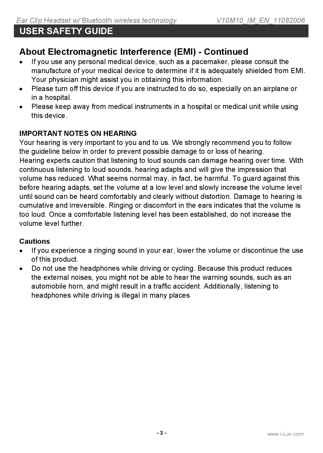 Iluv i202 instruction manual Important Notes on Hearing 