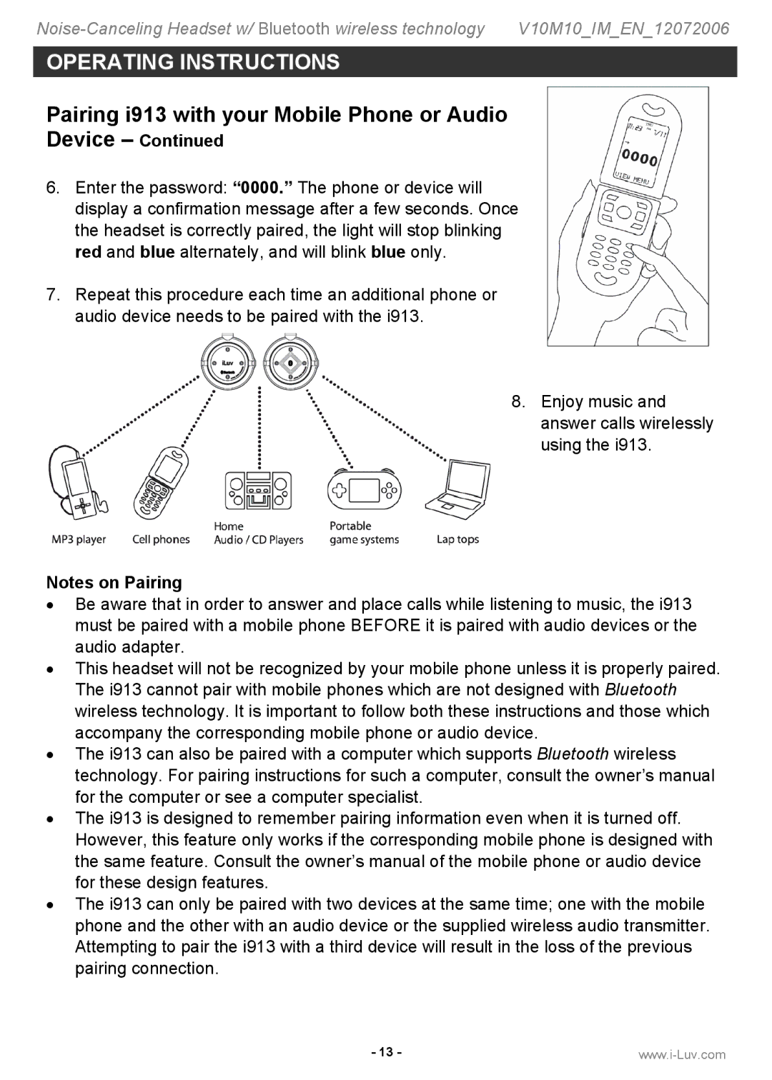 Iluv i913 instruction manual Enjoy music and answer calls wirelessly using 