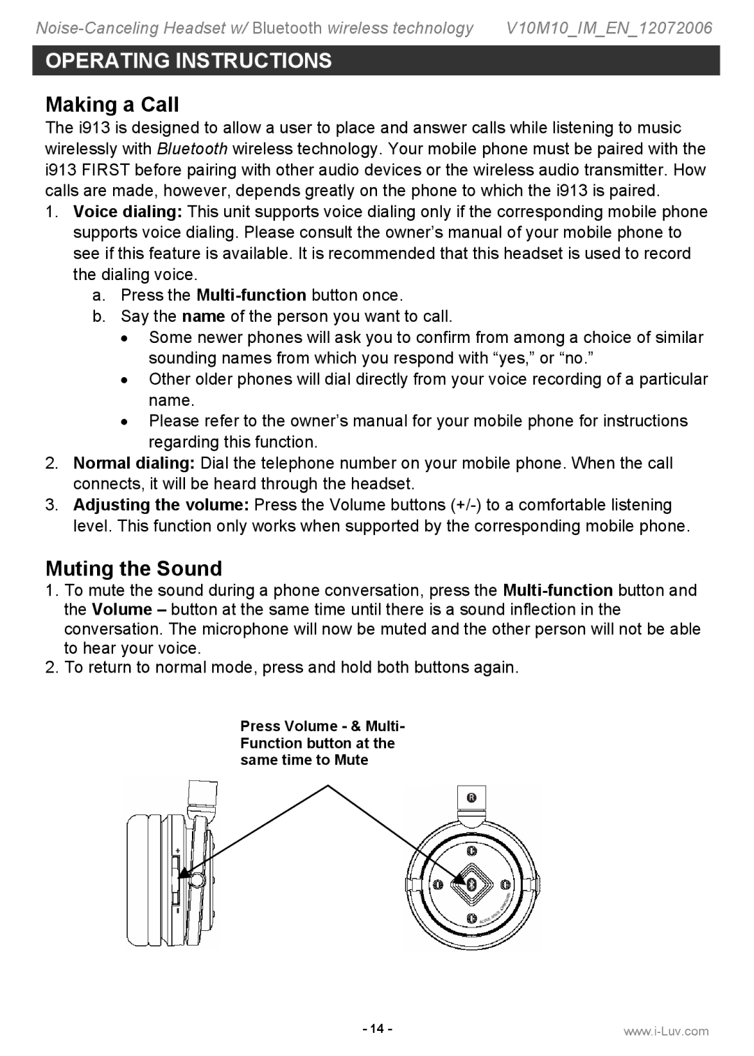 Iluv i913 instruction manual Making a Call, Muting the Sound 