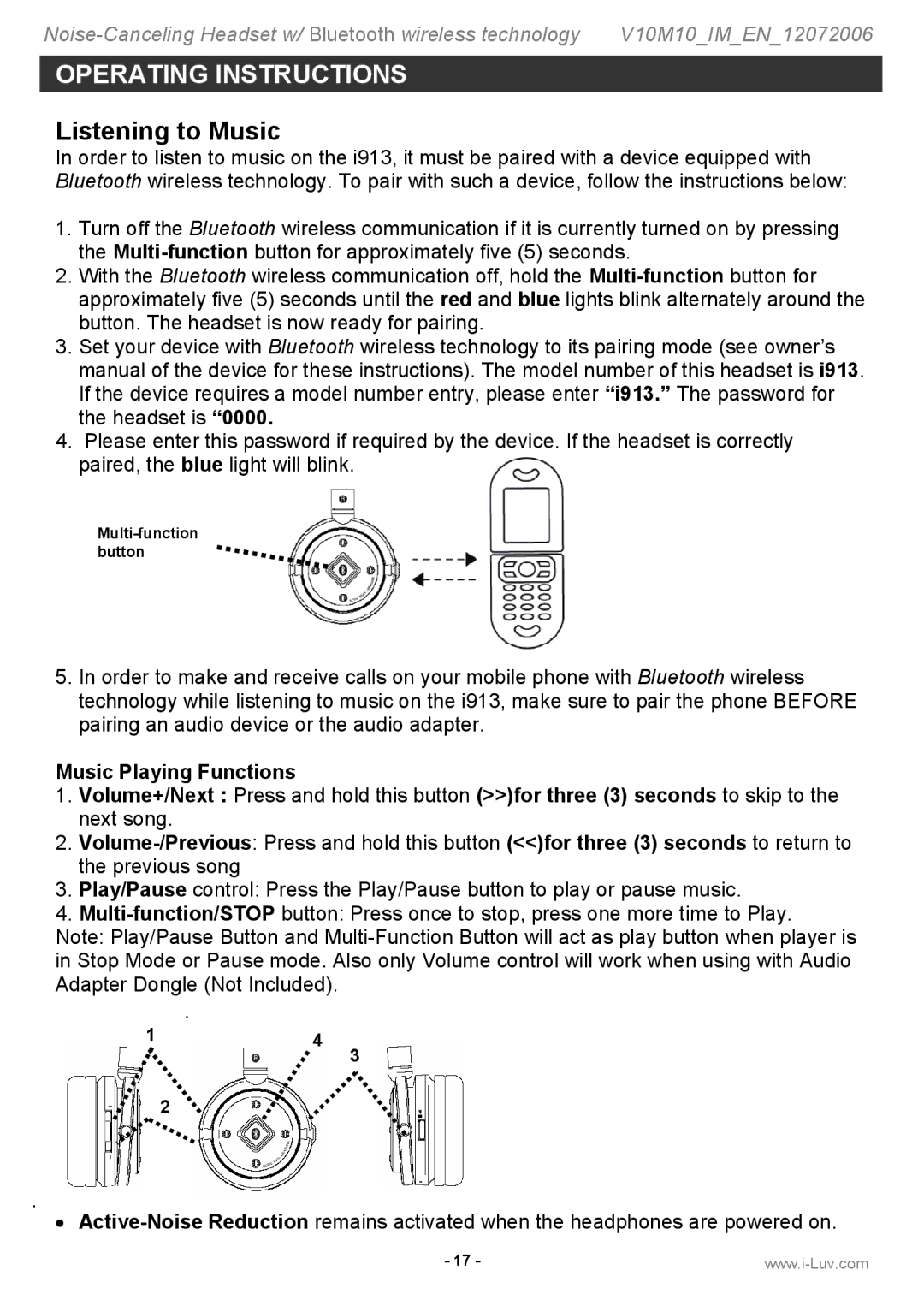 Iluv i913 instruction manual Listening to Music 