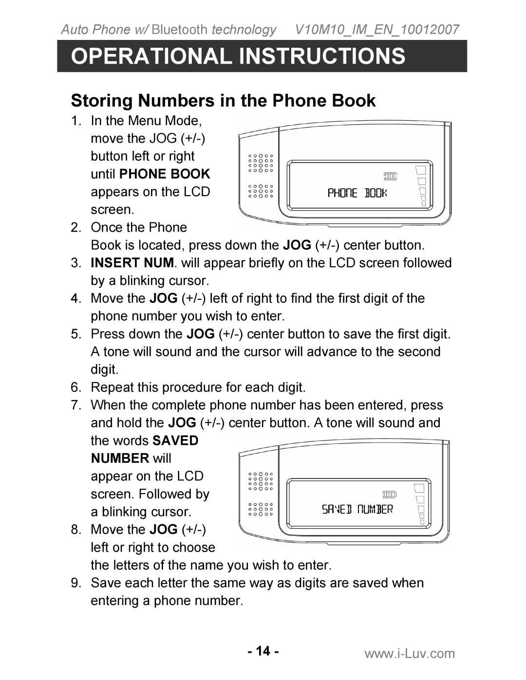 Iluv ii322 instruction manual Storing Numbers in the Phone Book 