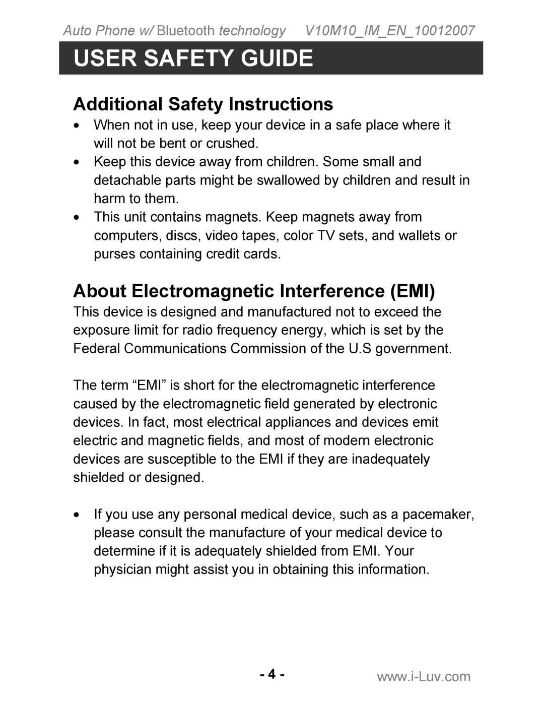 Iluv ii322 instruction manual Additional Safety Instructions, About Electromagnetic Interference EMI 