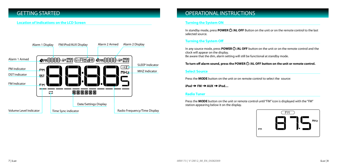 Iluv IMM173 instruction manual Operational Instructions 