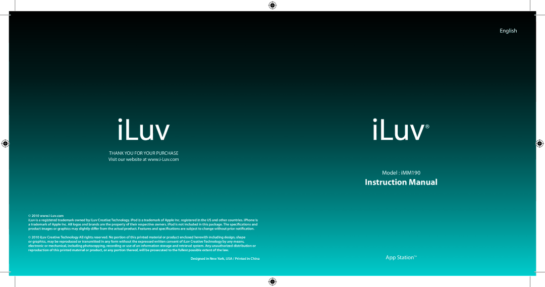 Iluv IMM190 instruction manual English Model iMM190 App StationTM 