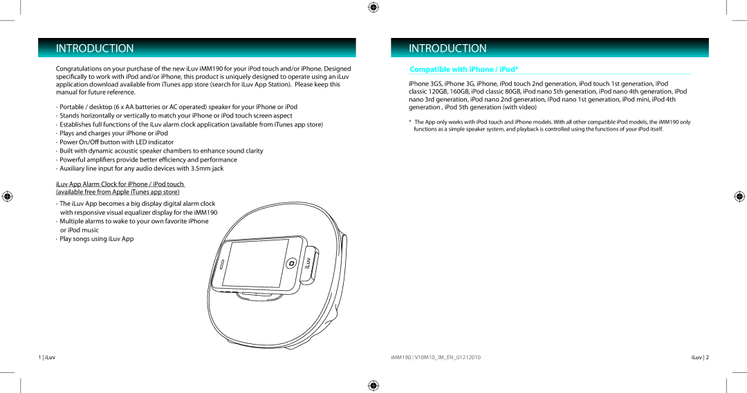 Iluv IMM190 instruction manual Introduction, Compatible with iPhone / iPod 