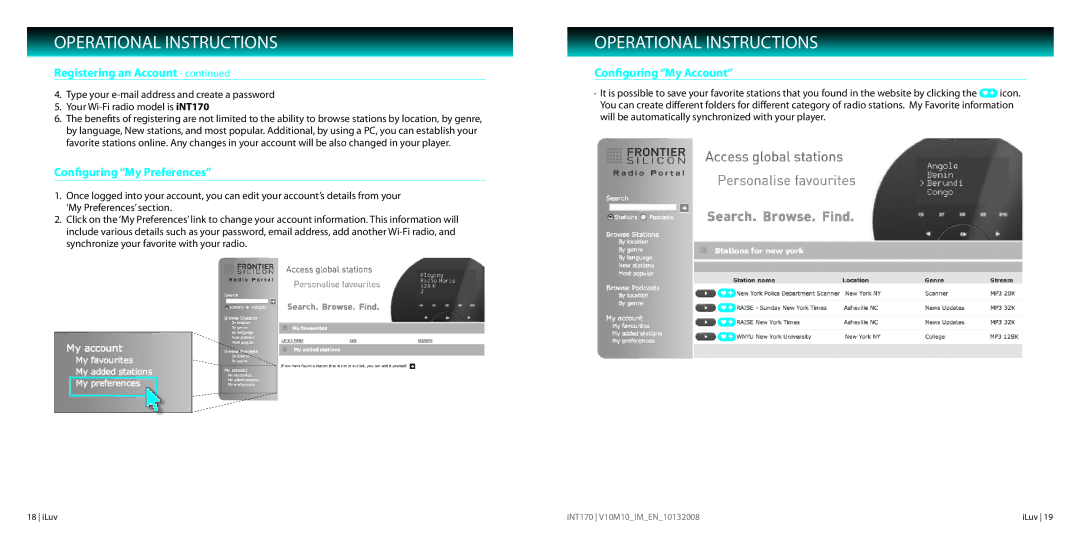 Iluv INT170 instruction manual Configuring My Preferences, Configuring My Account 