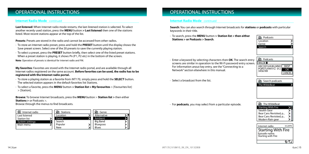 Iluv INT170 instruction manual Stations or Podcasts Search 