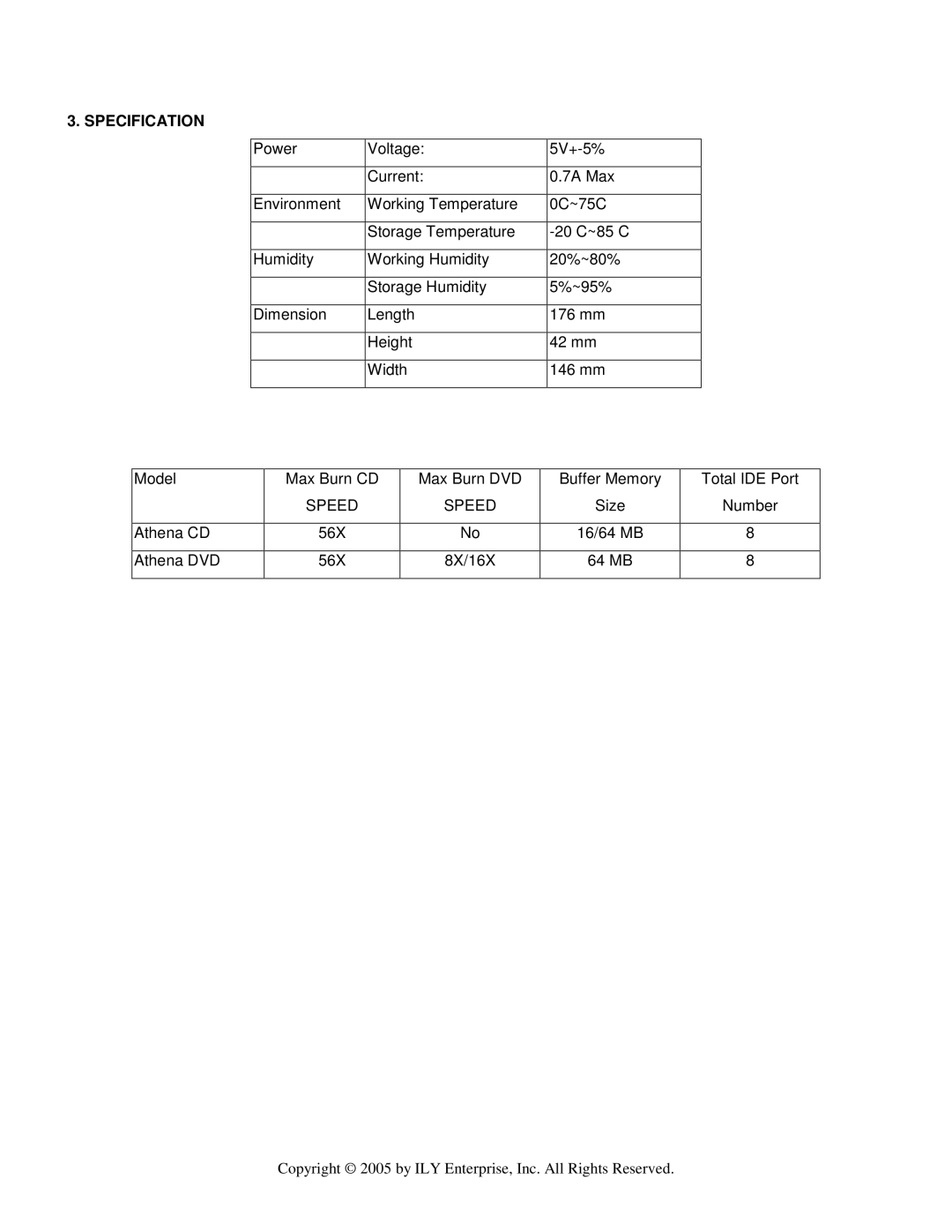 ILY Enterprise CD/DVD Duplicator user manual Specification, Speed 