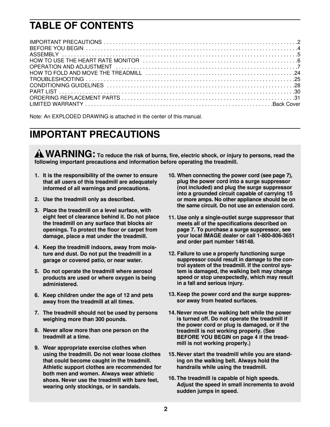 Image 10.8QL user manual Table of Contents, Important Precautions 