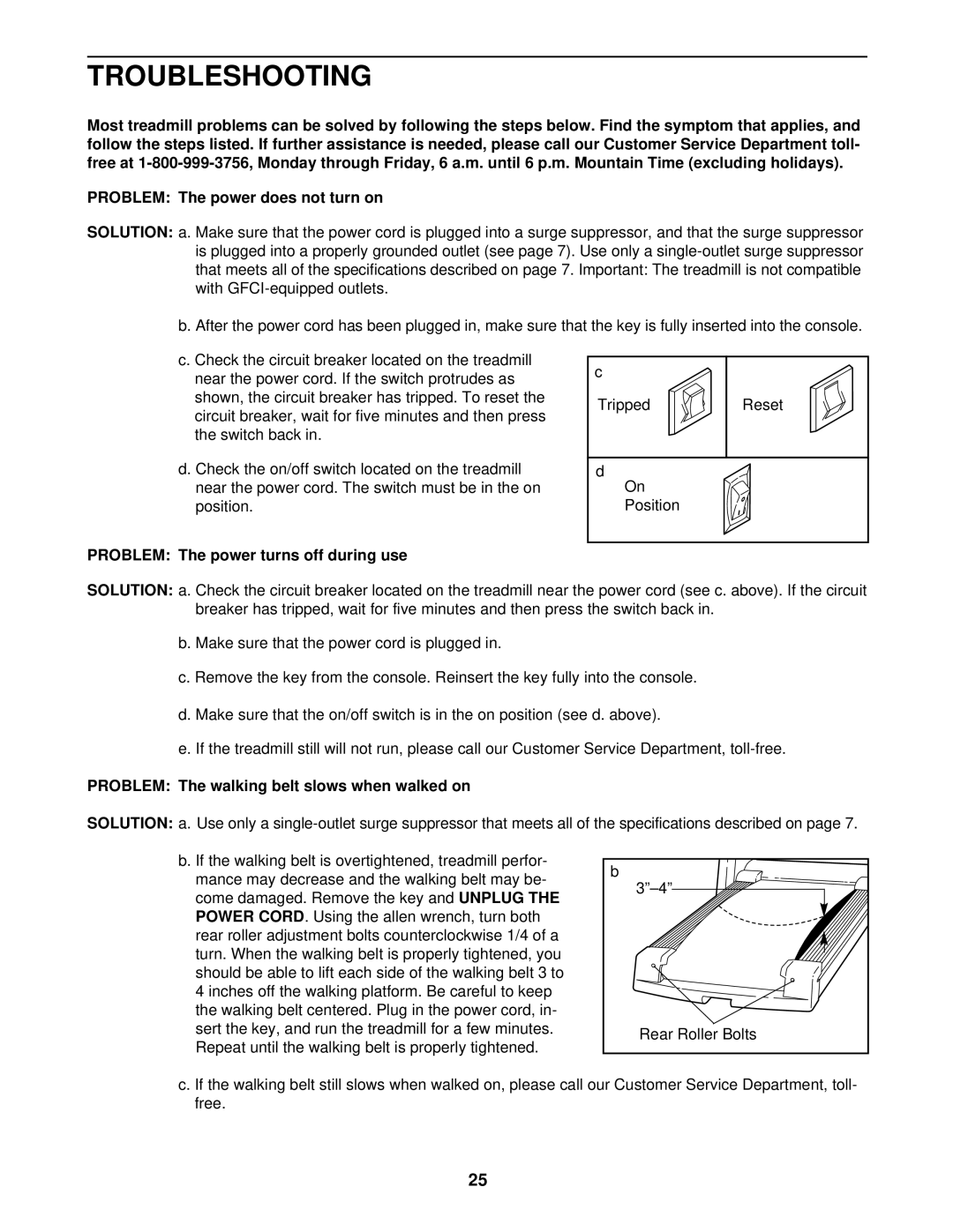 Image 10.8QL Troubleshooting, Problem The power turns off during use, Problem The walking belt slows when walked on 