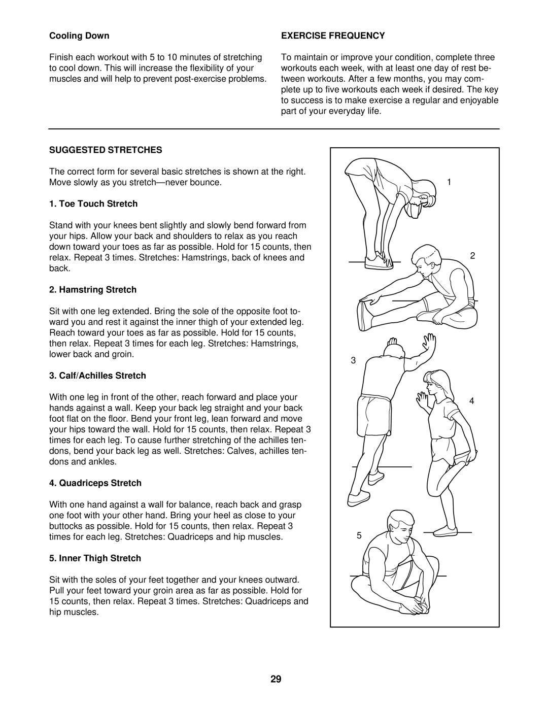 Image 10.8QL user manual Exercise Frequency, Suggested Stretches 