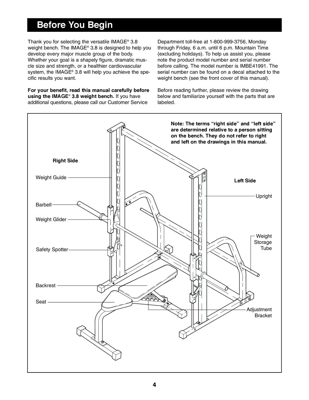 Image 3.8 user manual Before You Begin, Right Side, Left Side 