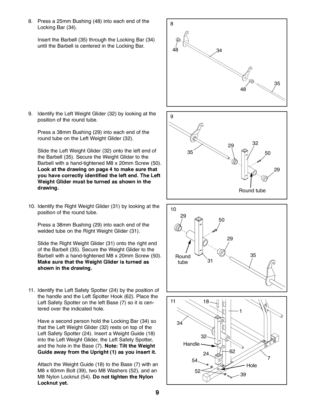 Image 3.8 user manual Guide away from the Upright 1 as you insert it, Locknut yet 