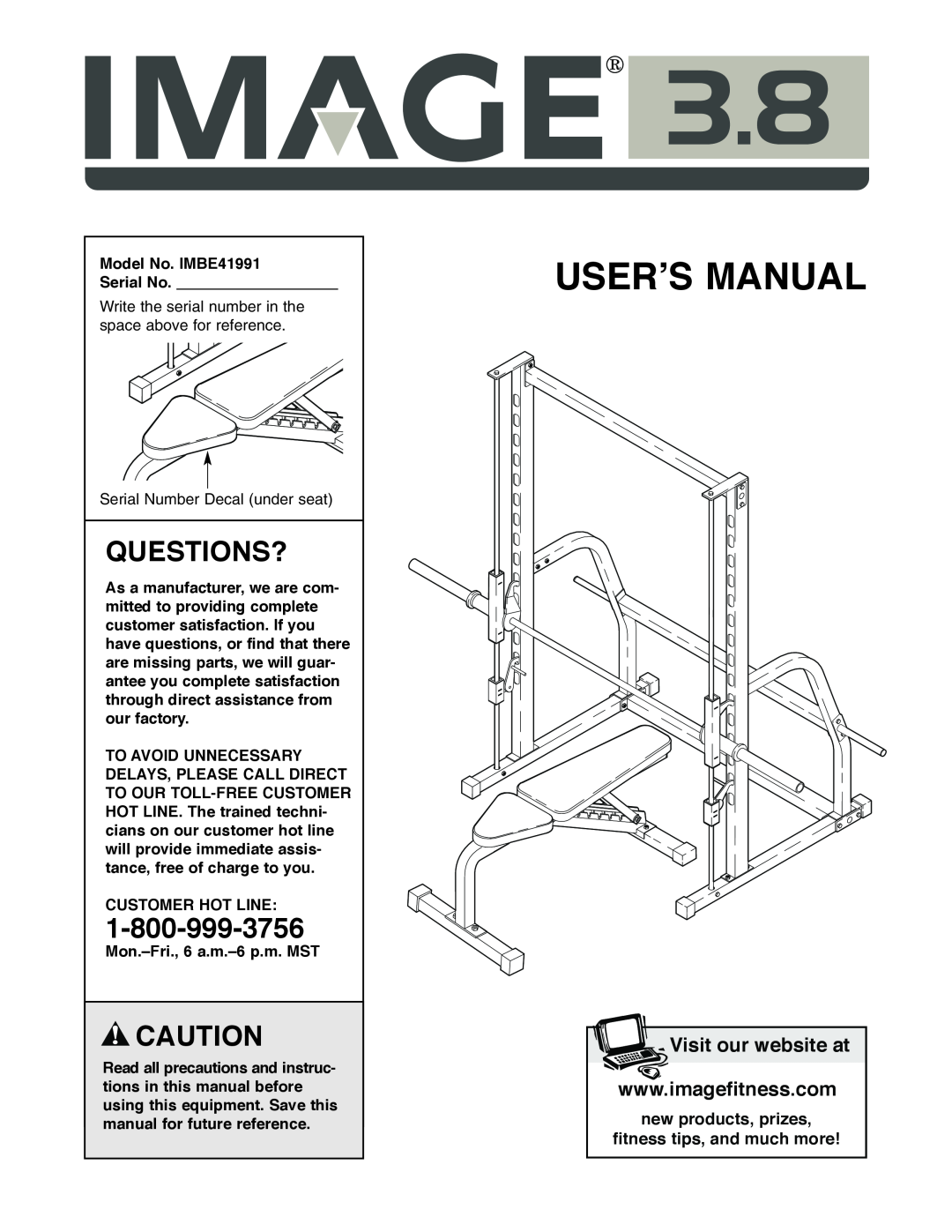 Image 3.8 user manual User’S Manual, Questions?, Visit our website at, new products, prizes fitness tips, and much more 