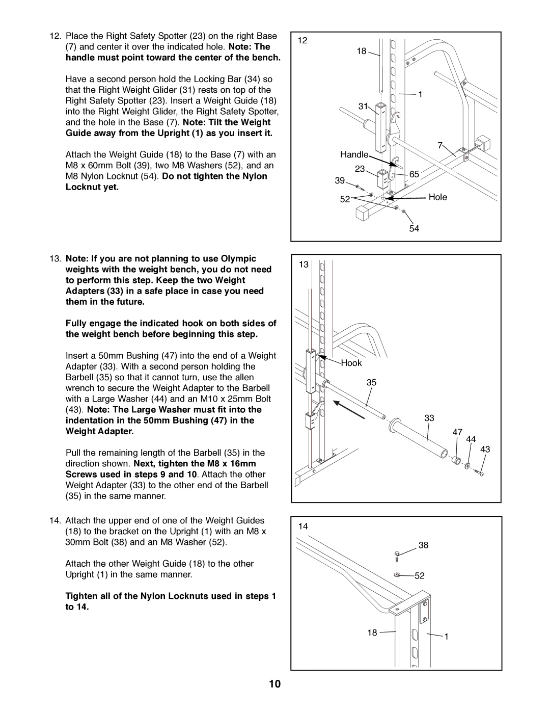 Image 4.8 manual Tighten all of the Nylon Locknuts used in steps 1 to 