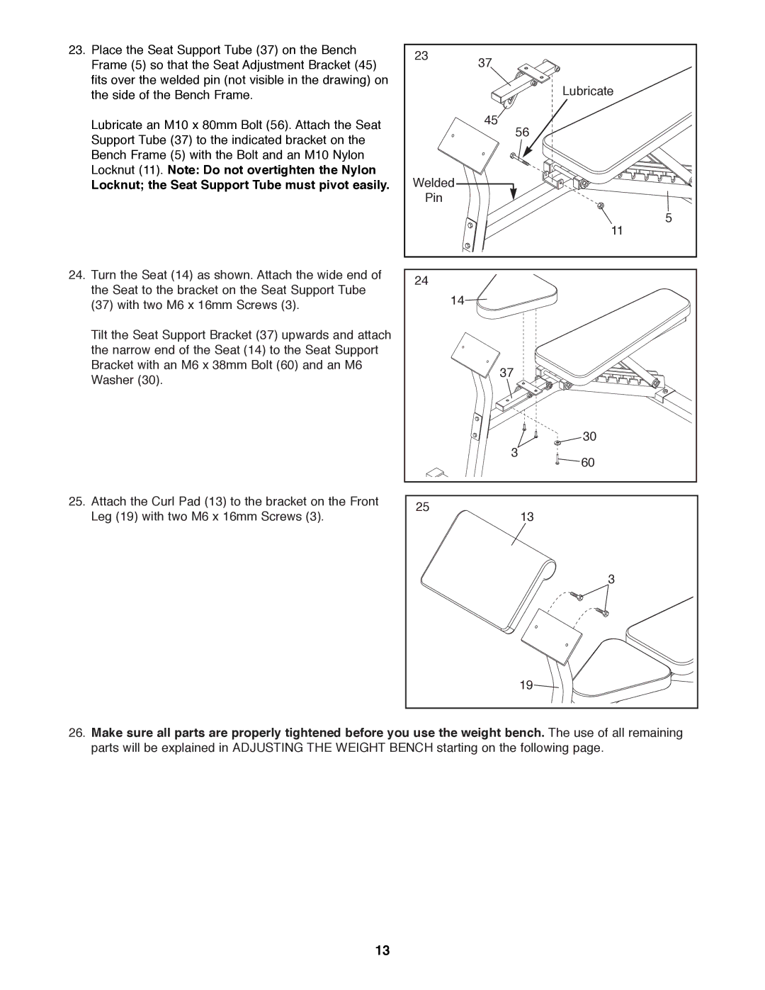 Image 4.8 manual Locknut the Seat Support Tube must pivot easily 