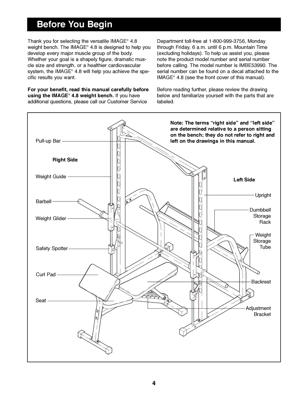 Image 4.8 manual Before You Begin, Right Side, Left Side 