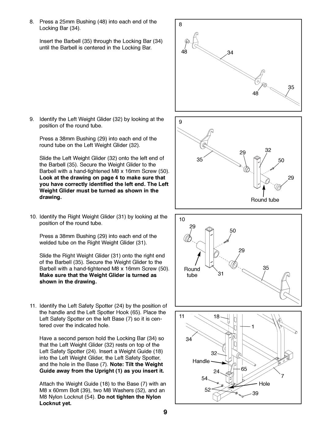 Image 4.8 manual Guide away from the Upright 1 as you insert it, Locknut yet 