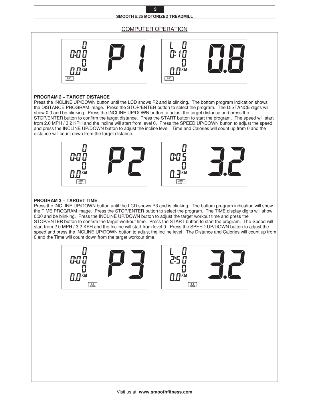 Image 5.25 MOTORIZED TREADMILL manual Program 2 Target Distance, Program 3 Target Time 