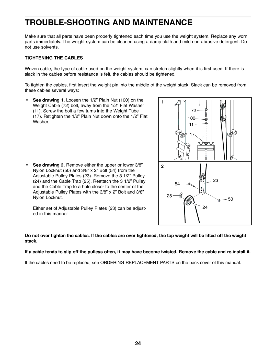 Image 8.0 user manual TROUBLE-SHOOTING and Maintenance, Tightening the Cables 