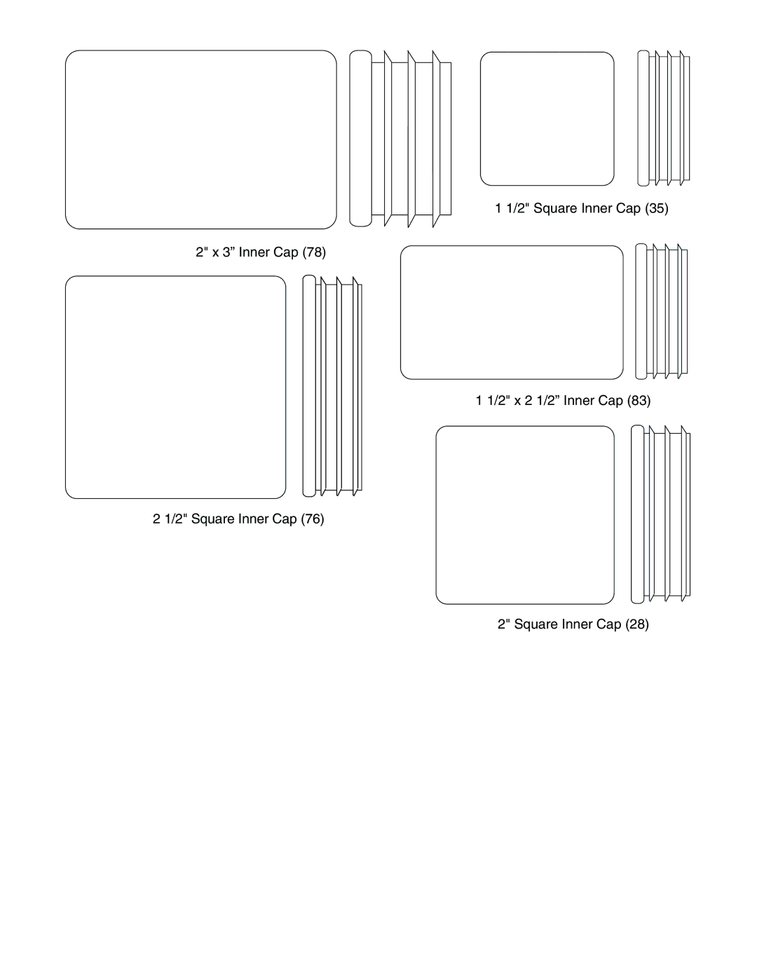 Image 8.0 user manual Square Inner Cap 3 Inner Cap 2 x 2 1/2 Inner Cap 