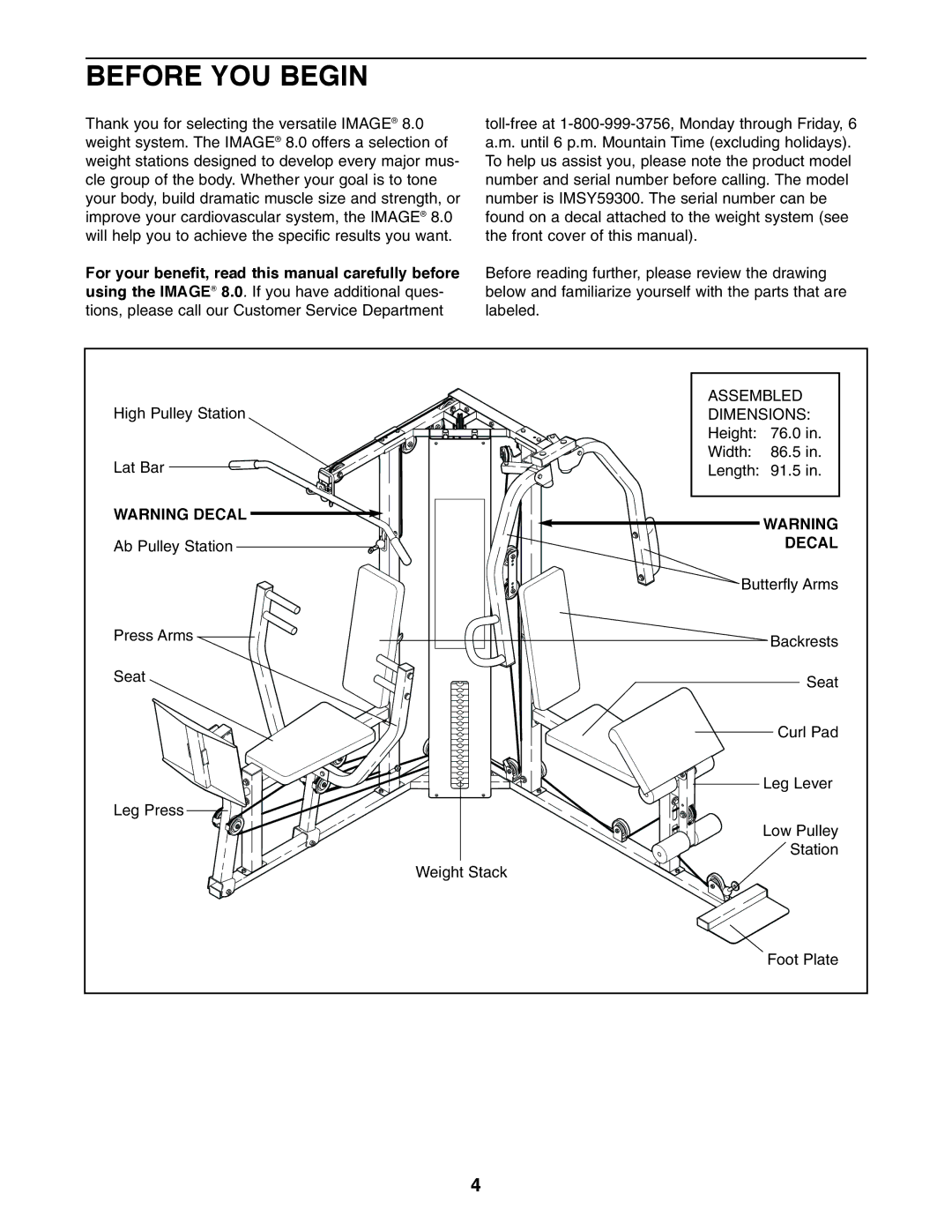 Image 8.0 user manual Before YOU Begin, For your benefit, read this manual carefully before, Decal 