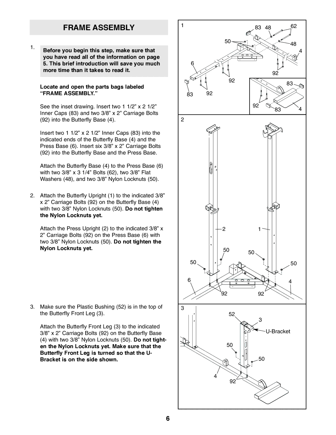 Image 8.0 user manual Frame Assembly, Nylon Locknuts yet 