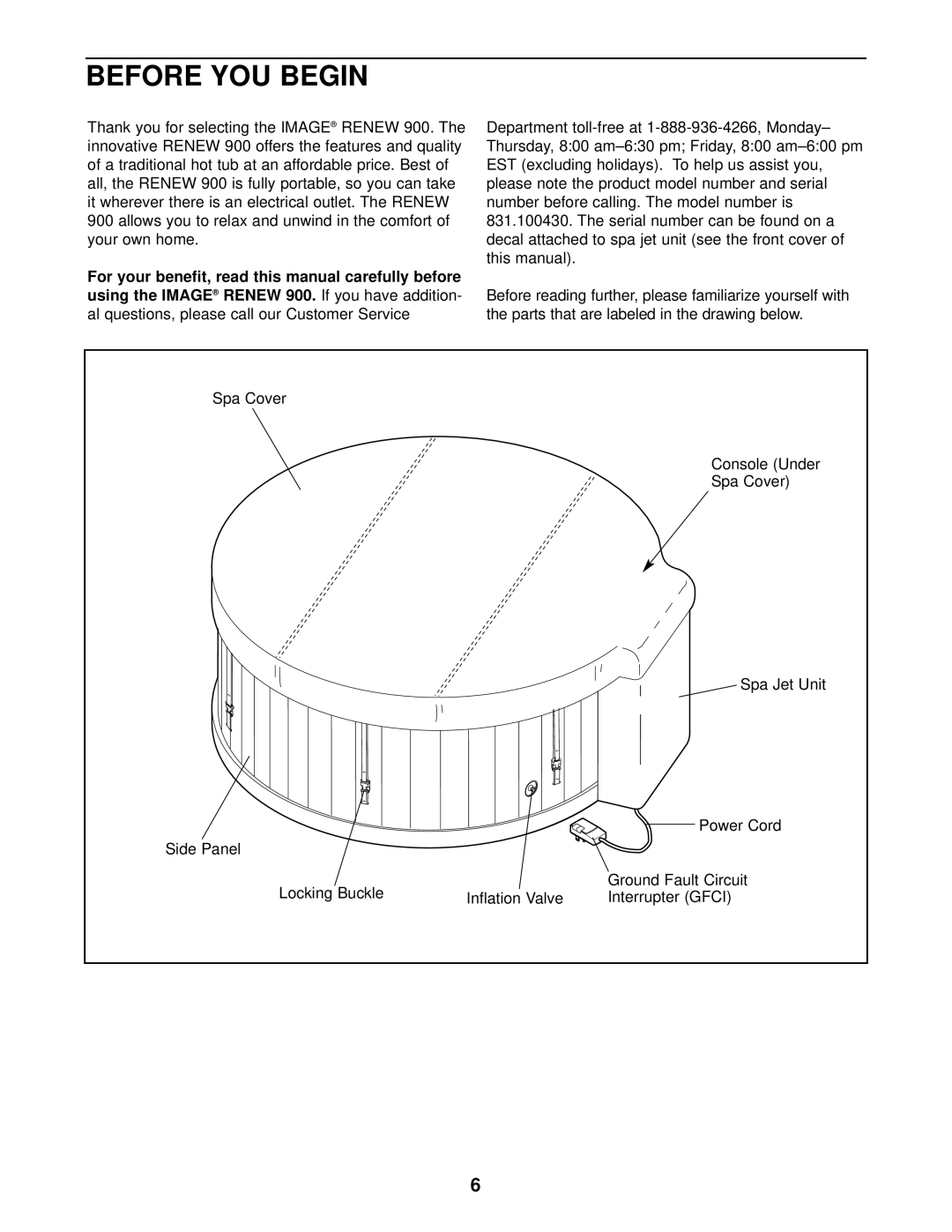 Image 831.100430 user manual Before YOU Begin 