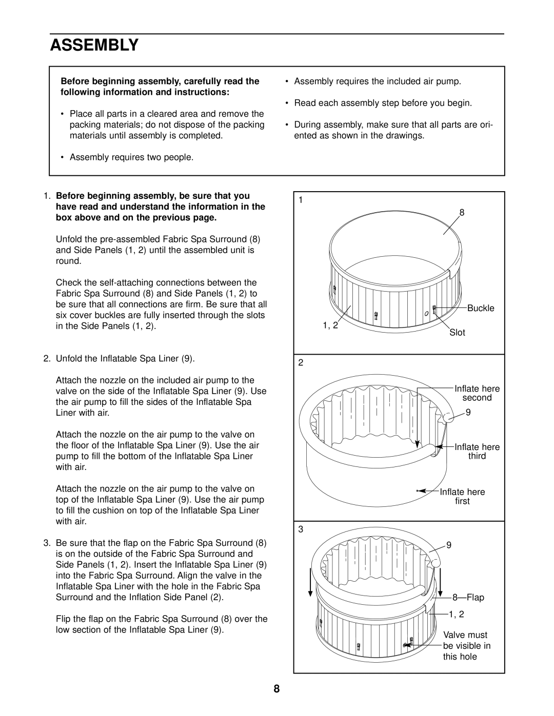 Image 831.100430 Assembly, Before beginning assembly, carefully read, Following information and instructions, Buckle Slot 