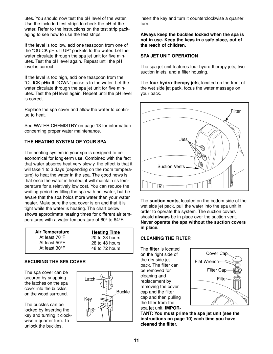 Image 831.10815 user manual Heating System of Your SPA, SPA JET Unit Operation, Securing the SPA Cover, Impor 