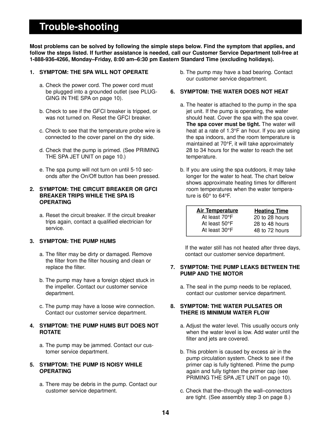 Image 831.10815 Trouble-shooting, Symptom the SPA will not Operate, Symptom the Pump Hums, Spa cover must be tight 