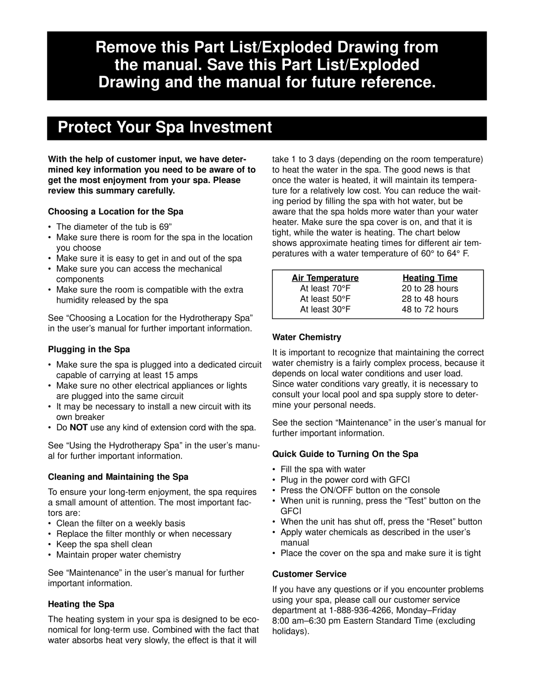 Image 831.10815 Choosing a Location for the Spa, Plugging in the Spa, Cleaning and Maintaining the Spa, Heating the Spa 