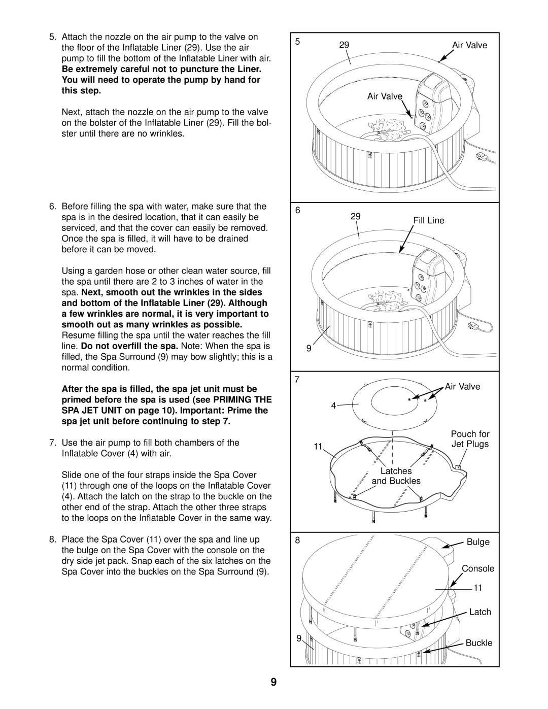 Image 831.10815 user manual Line. Do not overfill the spa 