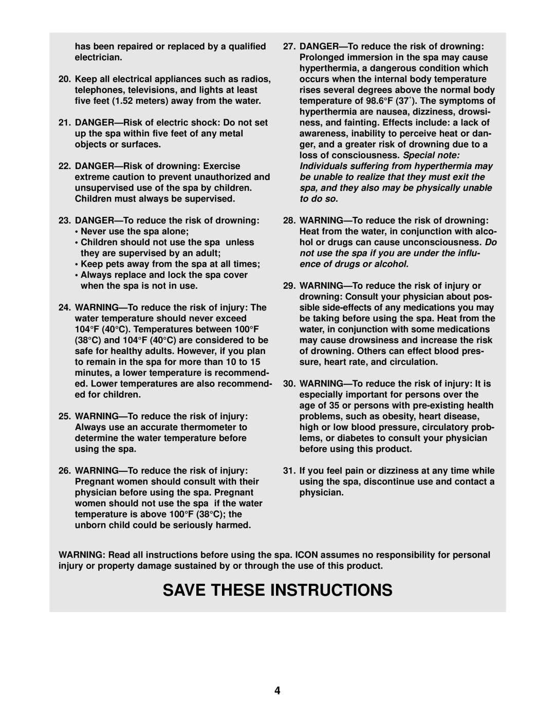 Image 831.10815 Save These Instructions, has been repaired or replaced by a qualified electrician, loss of consciousness 