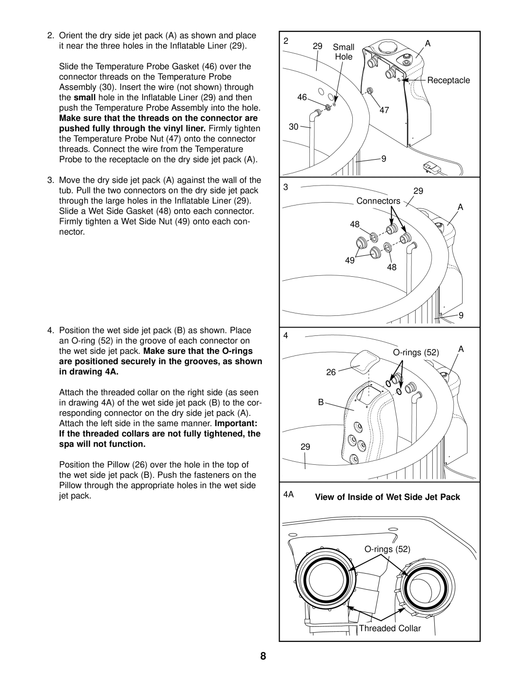 Image 831.10815 user manual pushed fully through the vinyl liner, in drawing 4A, Make sure that the O-rings 