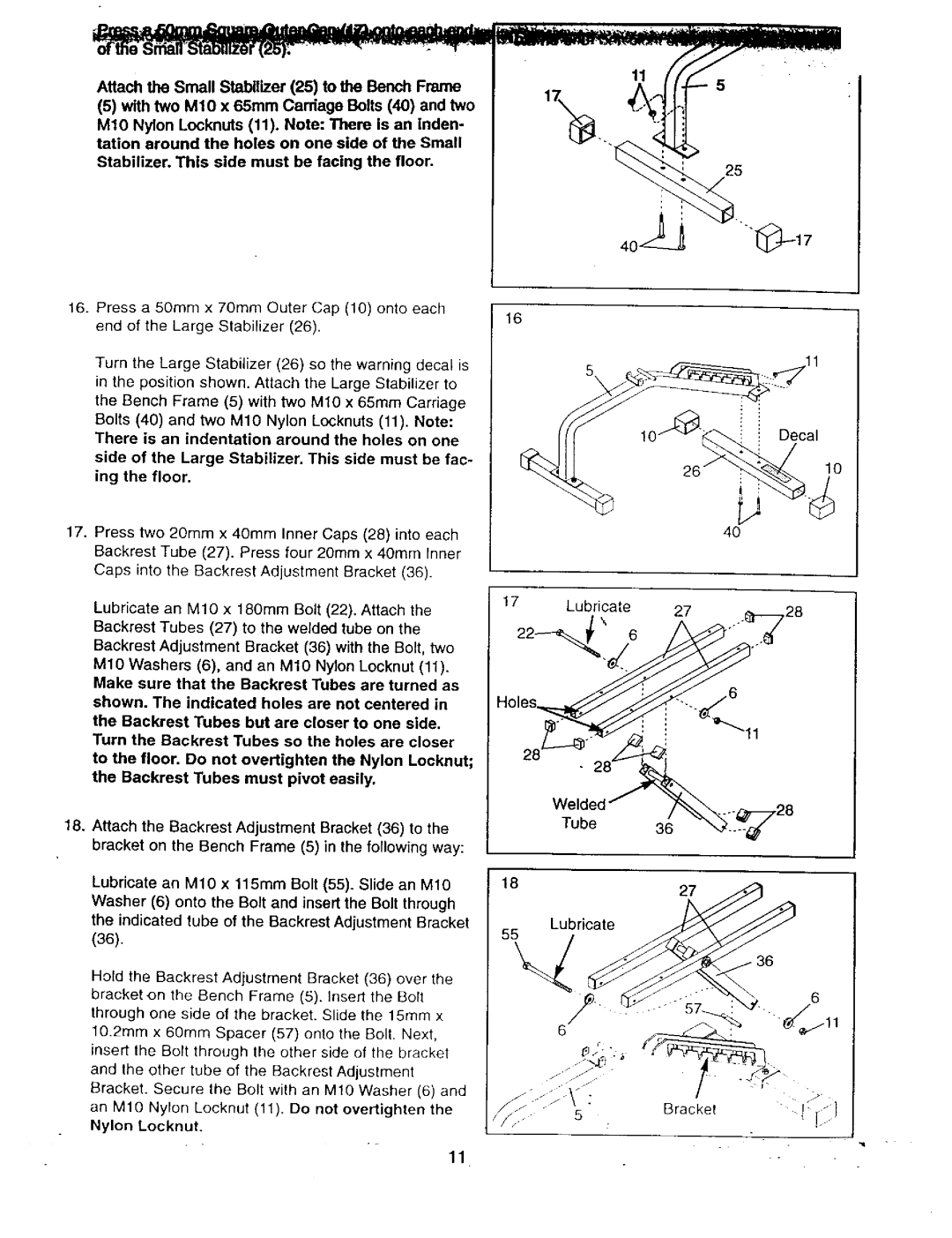 Image 831.1597 Make sure that the Backrest Tubes are turned as, Shown. The indicated holes are not centered, Nylon Locknut 