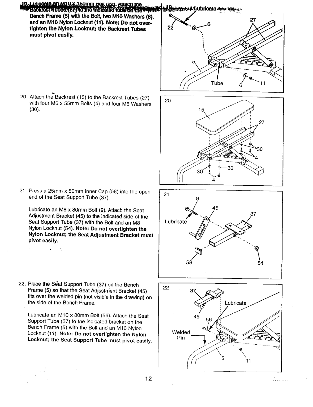 Image 831.1597 user manual Nylon Leeknut the Seat Adjustment Bracket must pivot easily 