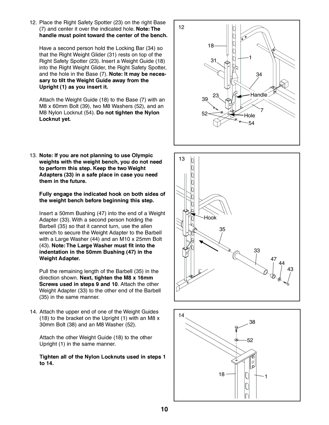 Image 831.159700 user manual Tighten all of the Nylon Locknuts used in steps 1 to 