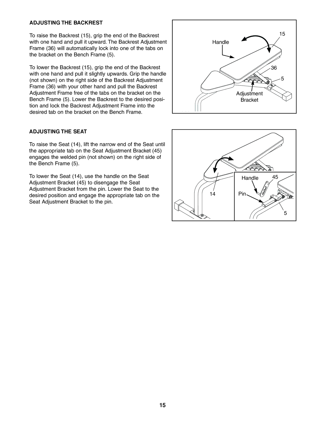 Image 831.159700 user manual Adjusting the Backrest 