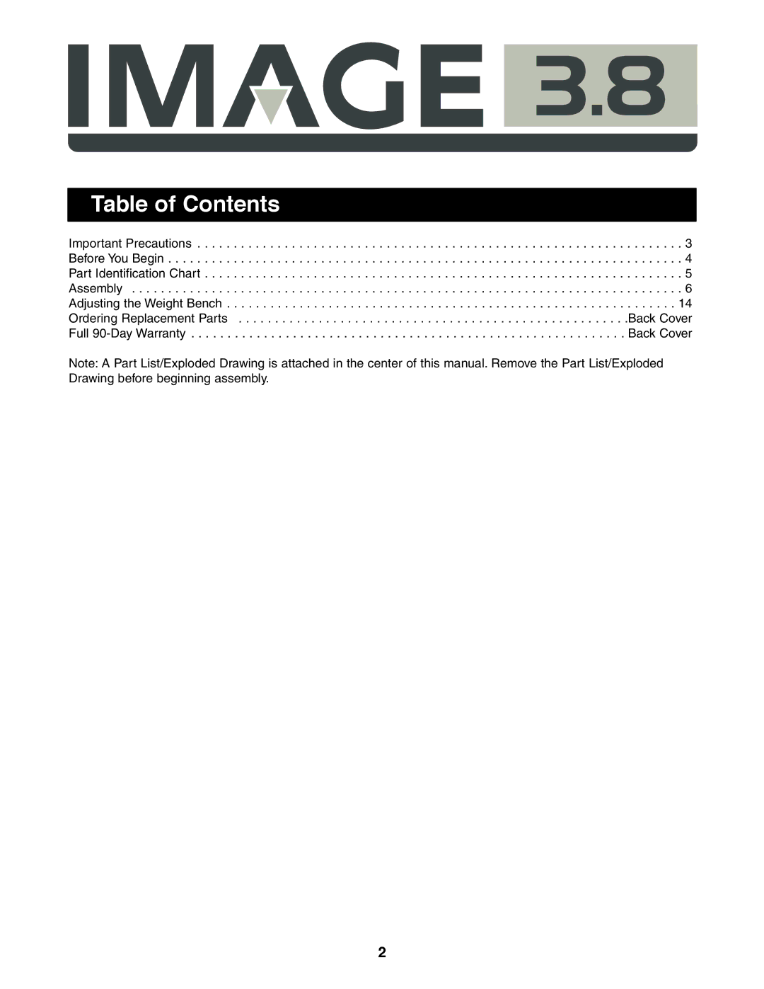 Image 831.159700 user manual Table of Contents 