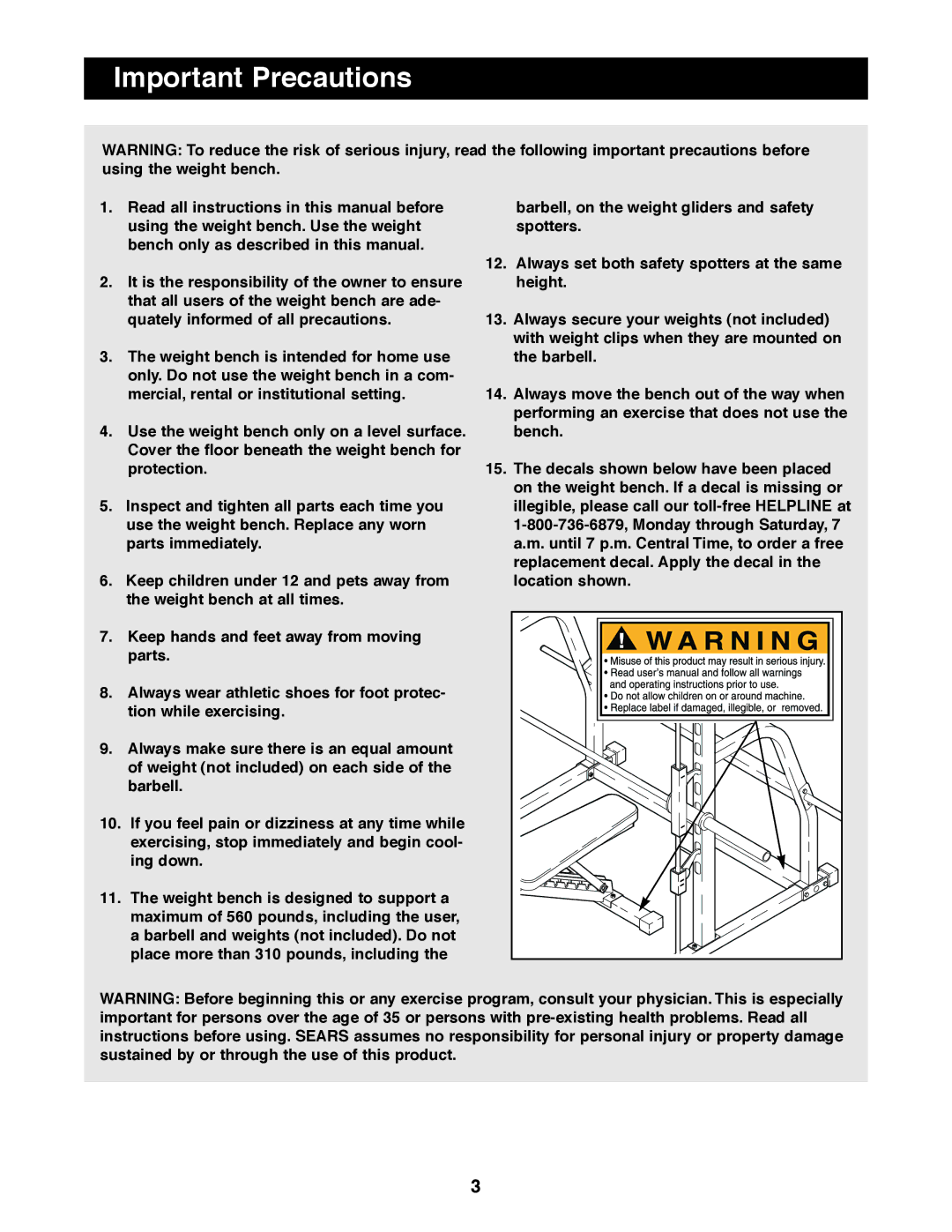 Image 831.159700 user manual Important Precautions 