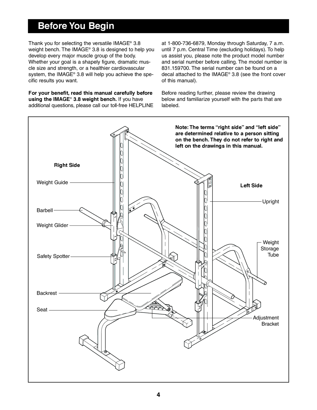 Image 831.159700 user manual Before You Begin, Right Side, Left Side 