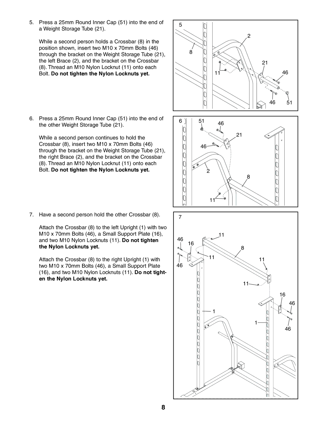 Image 831.159700 user manual Bolt. Do not tighten the Nylon Locknuts yet, En the Nylon Locknuts yet 