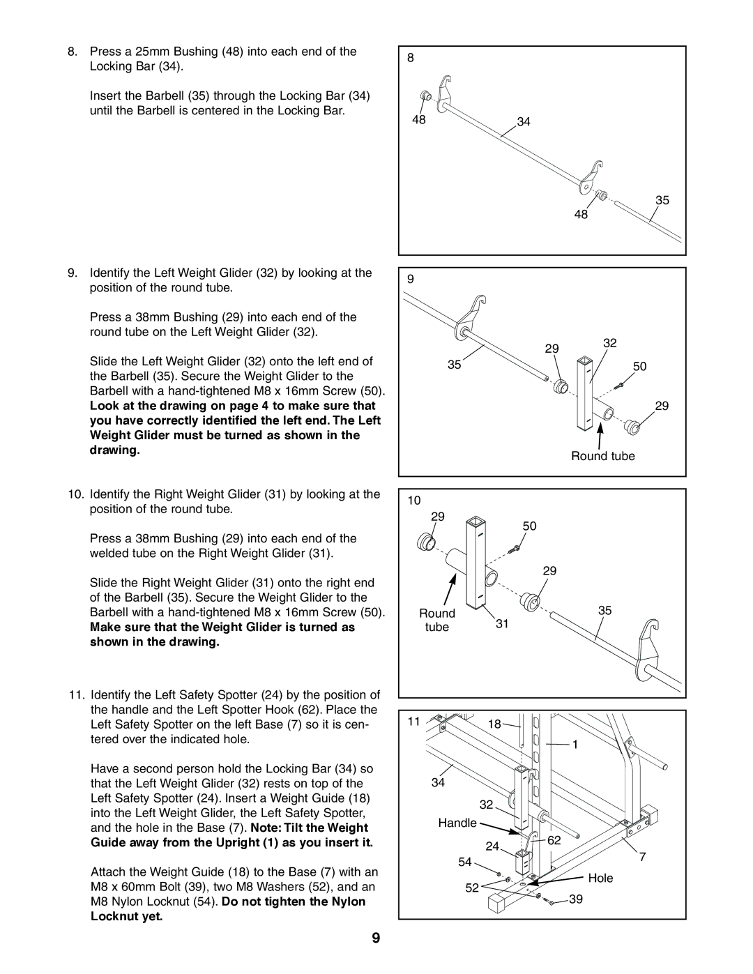 Image 831.159700 user manual Guide away from the Upright 1 as you insert it, Locknut yet 