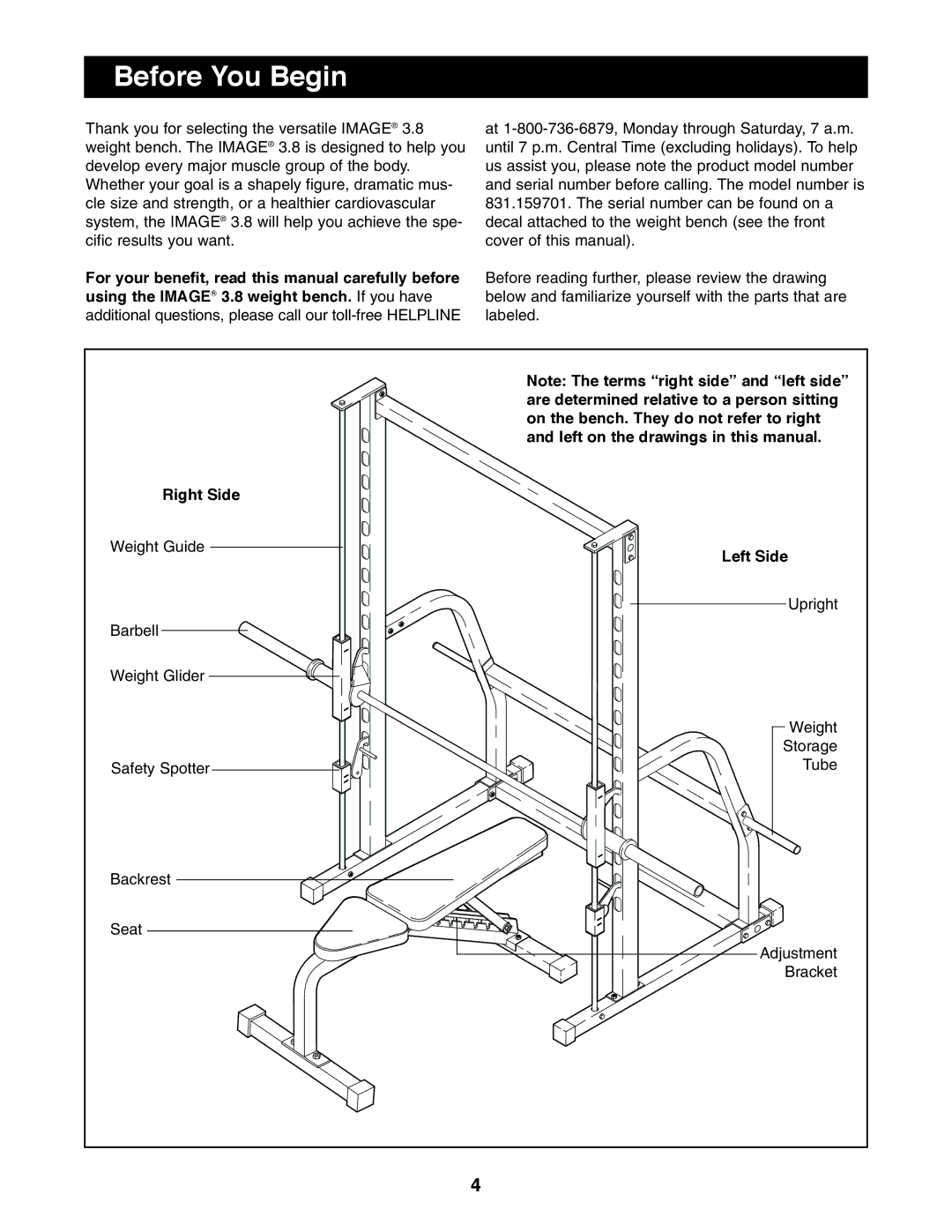 Image 831.159701 user manual Before You Begin, Right Side, Left Side 