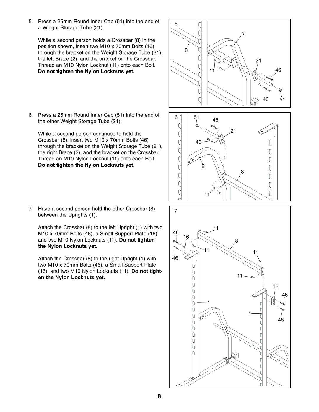 Image 831.159701 user manual Do not tighten the Nylon Locknuts yet 